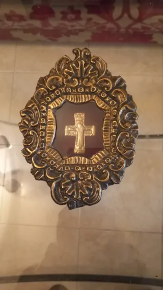 Cuadro Crucifijo Dorado y Plateado 12x15cm