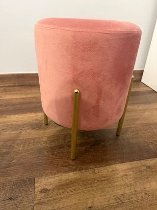 Taburete tocador terciopelo rosa y dorado