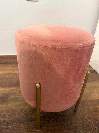 Taburete tocador terciopelo rosa y dorado