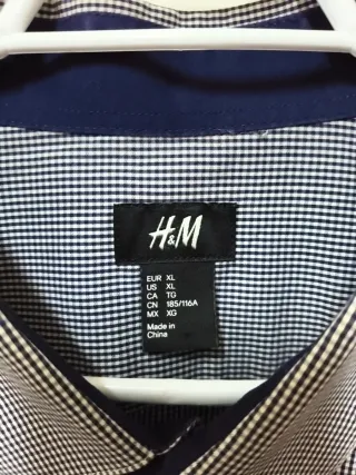 Camisa H&M cuadros azul y gris