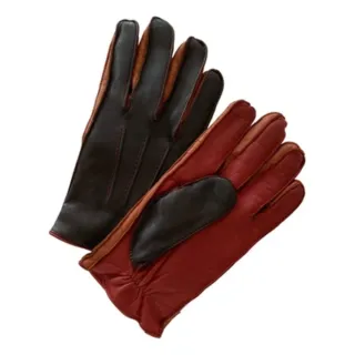 Guantes Massimo Dutti Piel marrón y Rojo