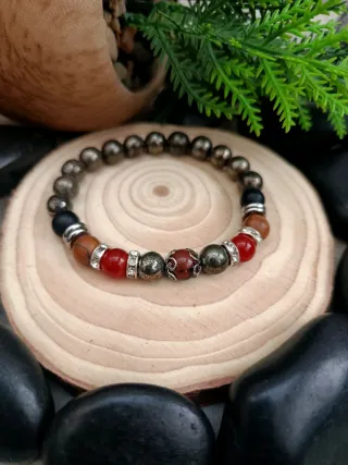 Pulsera elástica piedras doradas y rojas