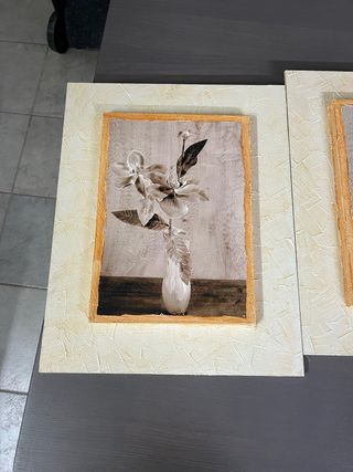 Set 2 Cuadros Flores Jarrón Beige