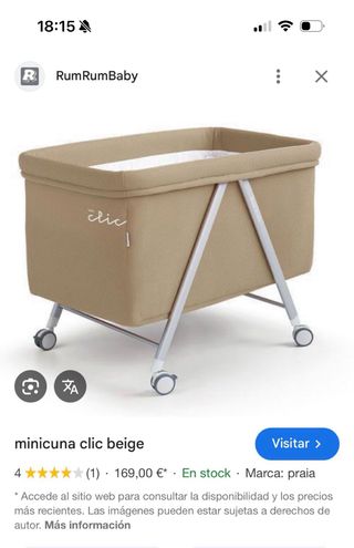 Minicuna bebé beige con ruedas