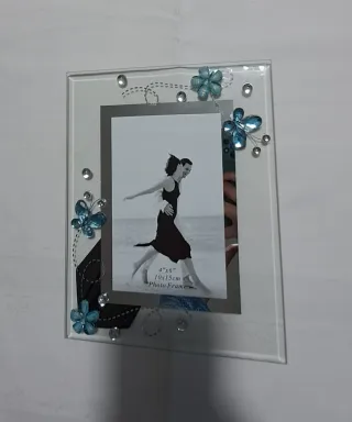 Cornice portafoto decorata in vetro e specchio