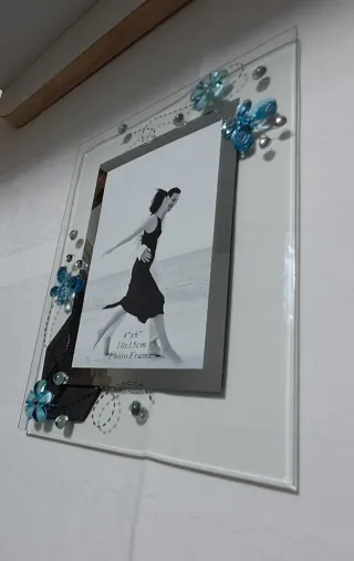 Cornice portafoto decorata in vetro e specchio