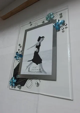 Cornice portafoto decorata in vetro e specchio