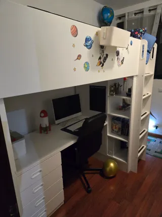 Litera con escritorio y estanterías