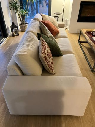 Sofá 3/4 plazas tela y madera