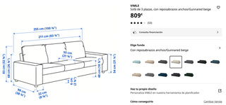 Sofá 3/4 plazas tela y madera