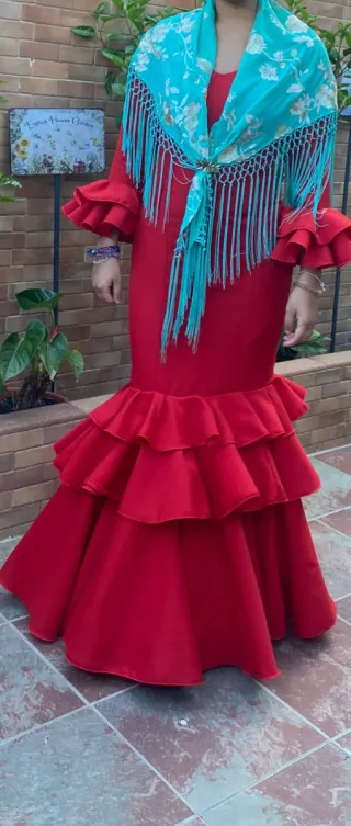 Traje Flamenca Rojo Volantes Casi Nuevo.