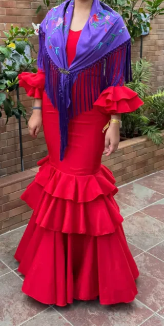 Traje Flamenca Rojo Volantes Casi Nuevo.