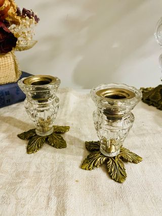 Candelabro Vintage Bronce y Cristal