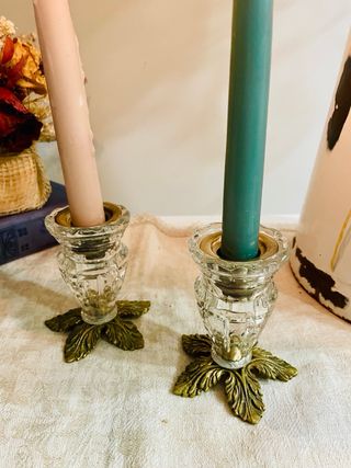 Candelabro Vintage Bronce y Cristal