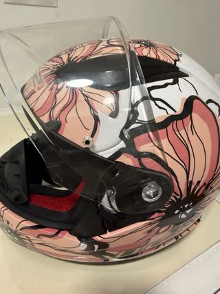 Casco Moto LS2 Rosa Flores + Guantes