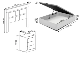 Pack Canapé, Colchón 20cm, Cabezal y Mesitas