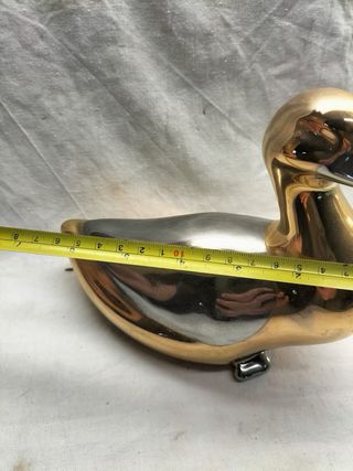 Estatueta Pato Cerâmica Prateado Dourado