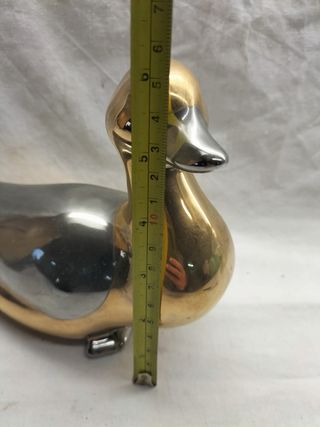 Estatueta Pato Cerâmica Prateado Dourado