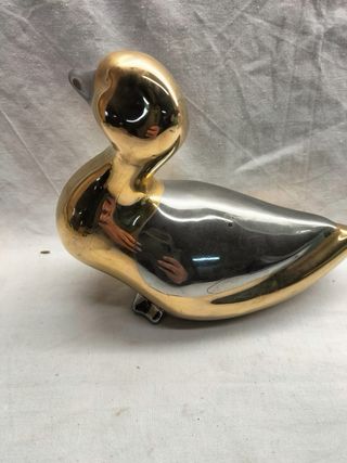 Estatueta Pato Cerâmica Prateado Dourado