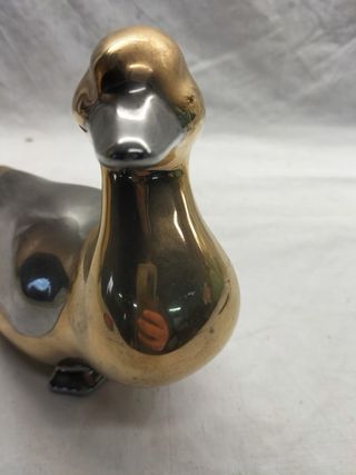 Estatueta Pato Cerâmica Prateado Dourado