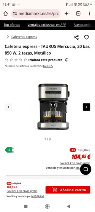 Cafetera Taurus Mercucio