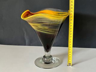 Jarrón cristal soplado morado y amarillo