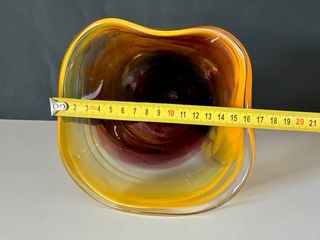 Jarrón cristal soplado morado y amarillo