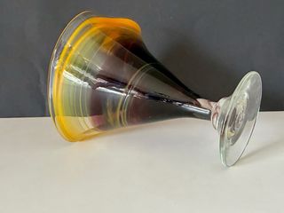 Jarrón cristal soplado morado y amarillo