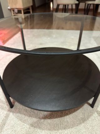 Mesa de centro cristal y metal negra