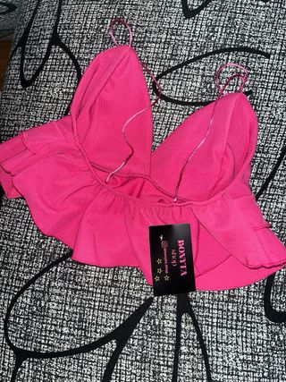 Top fiesta rosa volantes