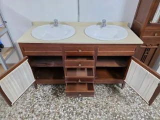 Mueble, Columna y Espejo Baño Rústico Madera