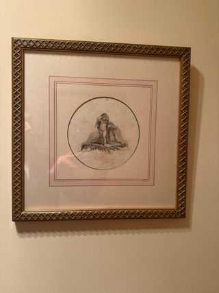 Coppia di quadri classici ovali in legno e carta