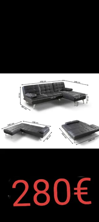 Sofá Cama Chaise Longue Negro