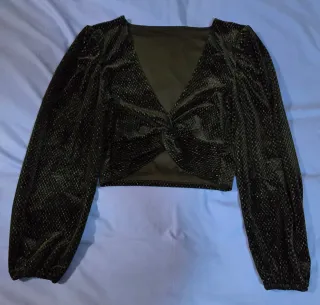 Blusa fiesta negra manga larga de terciopelo