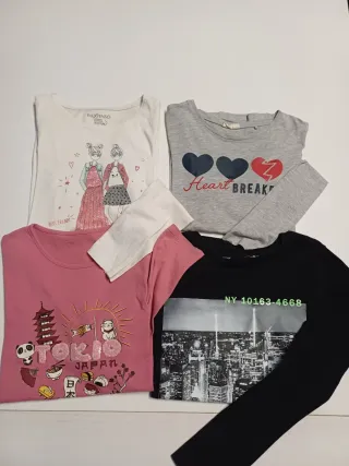 Lote de 4 camisetas niña, manga larga, talla 13-14