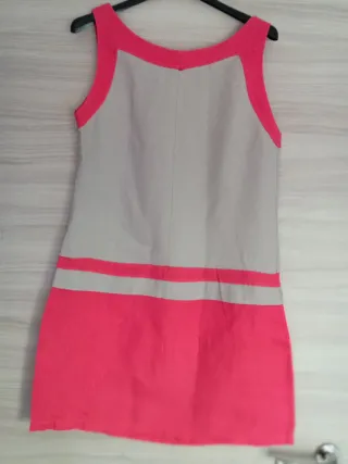 Vestido de lino beige y rosa