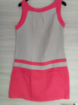 Vestido de lino beige y rosa