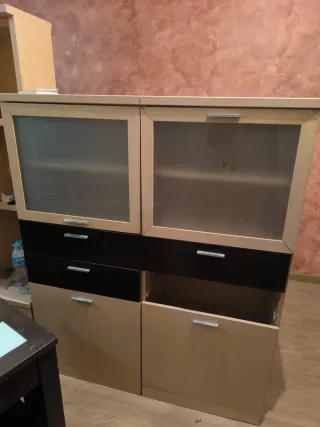 Mueble comedor vitrina copas madera y cristal