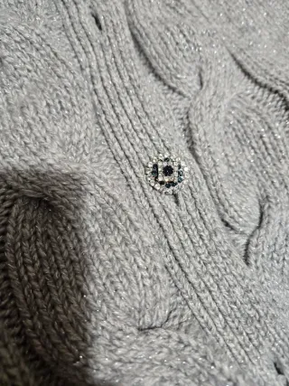 Cardigan cashmere grigio/oro con bottoni gioiello