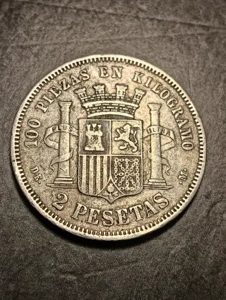 Moneda Plata 2 Pesetas 1870*74