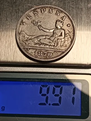 Moneda Plata 2 Pesetas 1870*74