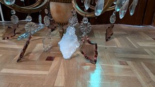 Lámpara antigua de cristal y cerámica