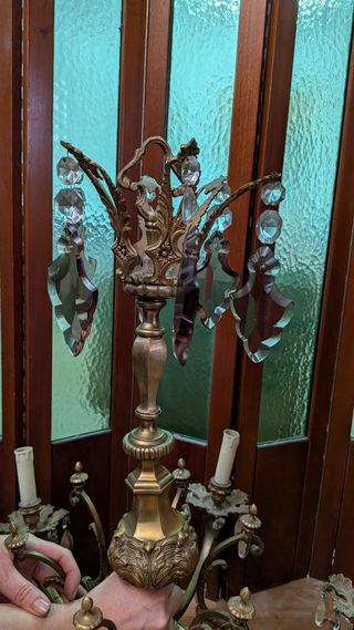 Lámpara antigua de cristal y cerámica