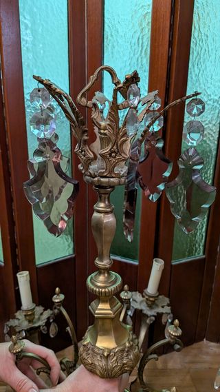 Lámpara antigua de cristal y cerámica