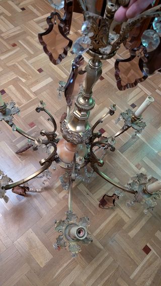 Lámpara antigua de cristal y cerámica