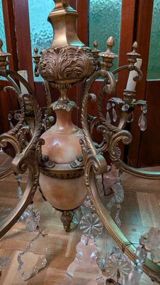 Lámpara antigua de cristal y cerámica