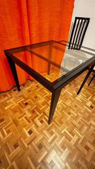 Mesa Comedor Extensible Cristal/Wengué