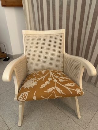 Sillón retro fauteuil vintage madera y ratán