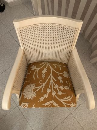 Sillón retro fauteuil vintage madera y ratán