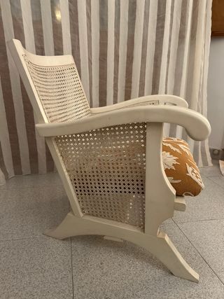 Sillón retro fauteuil vintage madera y ratán